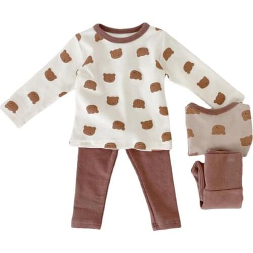 Baby Clothes Set 2021 New Cute Bear Print Boys And Girls Long Sleeve Tops + Leggings Kids 2pcs Suit Autumn Infant Outfits