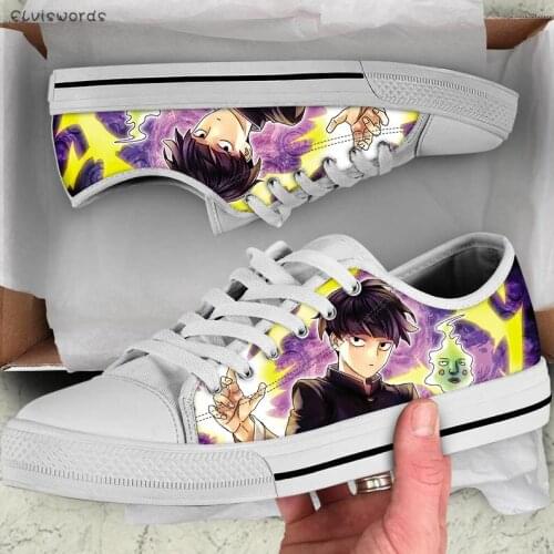 ELVISWORDS Japan Anime Mobu Saiko Hyaku Pattern Casual Men Sneakers Classic Low Style Mens Spring Autumn Shoes Walking Shoes