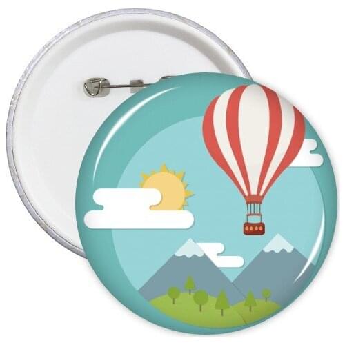 Hot Air Balloon Sun Cloud Pattern Round Pins Badge Button Clothing Decoration 5pcs Gift