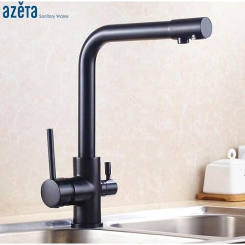 Azeta Modern Black Brass Kitchen Sink Tap 360 Degree Rotat With Water Purify Feature Kitchen Drinking Water 3 Way Faucet AT7208B