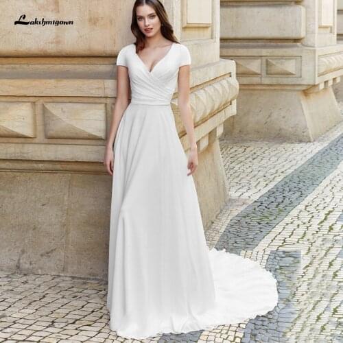 Lakshmigown Simple White Long Boho Wedding Dress Summer 2021 Vestidos Elegant Bridal A Line Wedding Dresses with Cap Sleeves