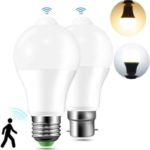 110-220V PIR Motion Sensor Bulb E27 B22 LED Lamp Outdoor Indoor WC Toilet Bathroom Stairs Garden Lighting Warm White Wall Light