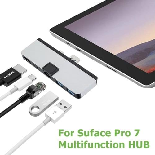 Multifunction USB C HUB To HDMI USB3.0 RJ45 Charging Power Date for Surfac Pro7 Adapter