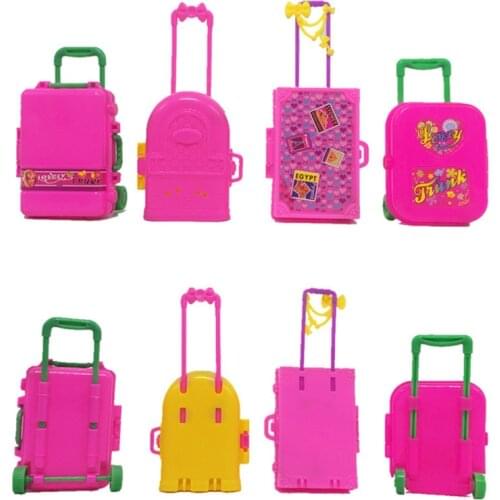 NK 4 Pcs/Set Doll Accessories Plastic Furniture Kids Toys Play House 3D Travel Train Suitcase Luggage For Barbie Doll Gift DZ