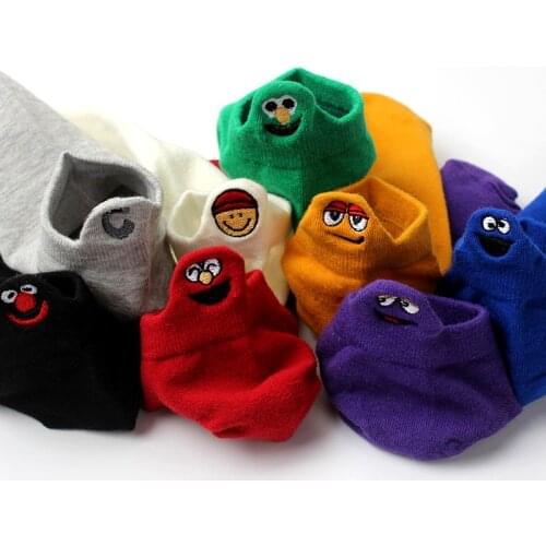Socks Womens Funny Japanese Solid Color Expression Shallow Mouth Couple Street Happy Socks Thin Spring Summer Male and Female