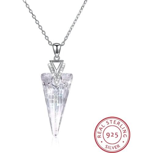 LEKANI Crystal 925 Sterling Silver Necklace Fashion Triangle Pendant Necklace Genuine Jewelry Gold White