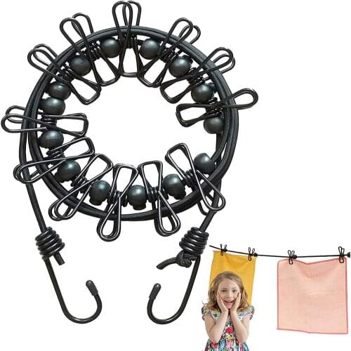 Portable Travel Clothesline for Home Camping Indoor Outdoor Stretchable Clothes Drying Rope with Clothespin Hook