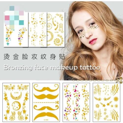 Sale Gold Face Tattoo Flash tattoo Fashion Waterproof Blocked Freckles Make Up Body Art Stickers eye decals Bride tribe party