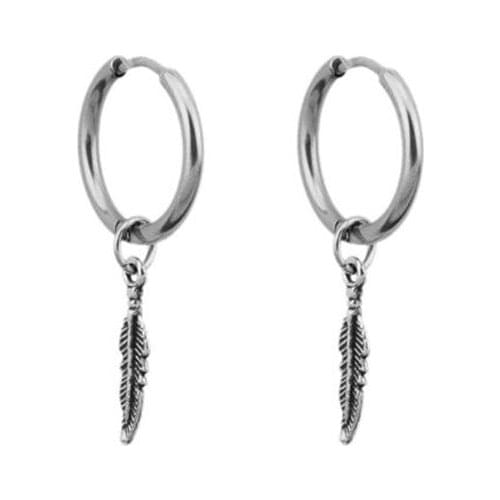 Hip Hop Kpop Boy Leaf Titanium Feather Pendant Hoop Drop Earrings Korean Jewelry 16FF