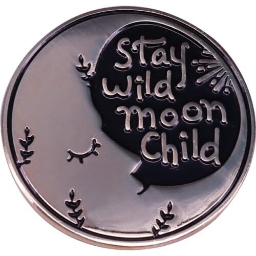 Stay wild moon child enamel pin Lunar space brooch Zen Buddha Meditation spiritual jewelry Yogi decor