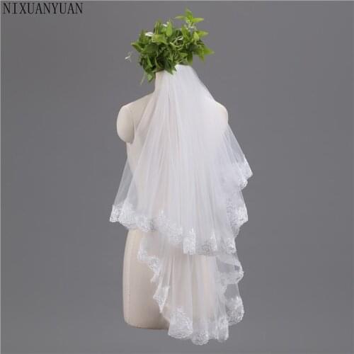 NIXUANYUAN Voile Mariage Lace Edage Short Wedding Veil 2021 Tulle Ivory/White Bridal Veil Wedding Accessories Velos de Novia