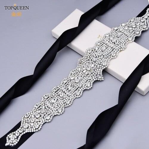 TOPQUEEN Handmade Rhinestone Bridal Belt Wedding Accessories Sash Bridal Belt Big Wide Rhinestone Bridal Belt Bling Belts S233L