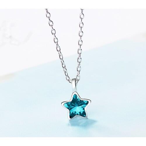 Trendy Silver color Dazzling Blue CZ Star Secrets Pendant Necklaces for Women Jewelry Gift Chain kolye collares bijoux