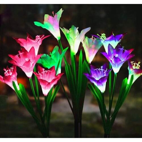Outdoor Lighting Solar Stake,3Pack Solar Powered Lights with 12Lily Flower,Decorative Lights for Garden,Patio Lawn Path,Backyard