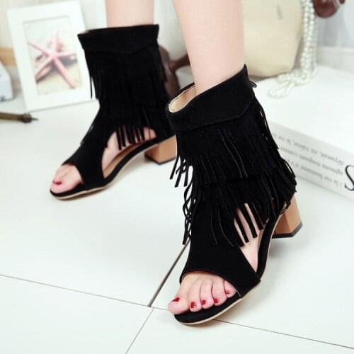 Oversized High heels sandals women shoes woman summer ladies Shoes with fringed toes and thick heels