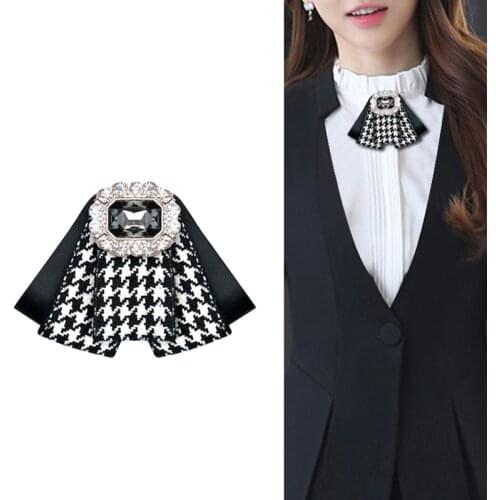 New Korean Professional Necktie Ladies Tie Bow Brooch Pin Houndstooth Jacquard Business Ties Shirt Collar Accessories