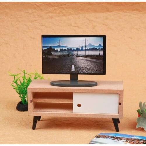 1:12 Dollhouse Miniature Living Room Wooden TV Cabinet Television /TV With 4 Different Screens Home Decor Dollhouse Accessories