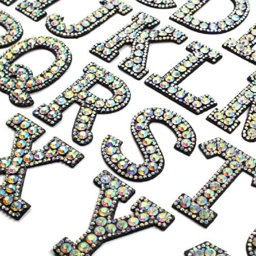1Pcs Letter Patches English Alphabet Rhinestone Patches On Clothes Iron On Rhinestone Applique Thermo Stickers DIY Name Badge