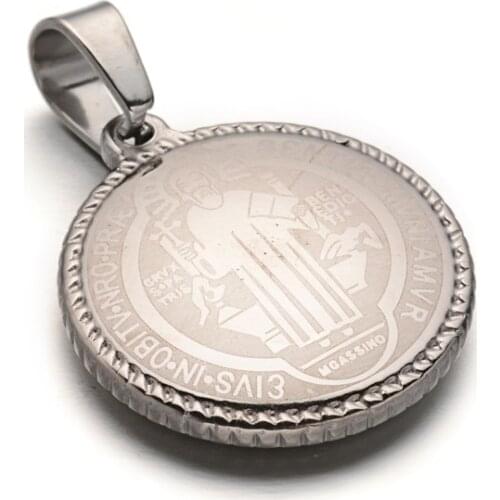 12PCS Stainless Steel Flat Round San Benito Pendants Christian Cross Pattern Charms for DIY Necklace Women Men Religious Jewelry