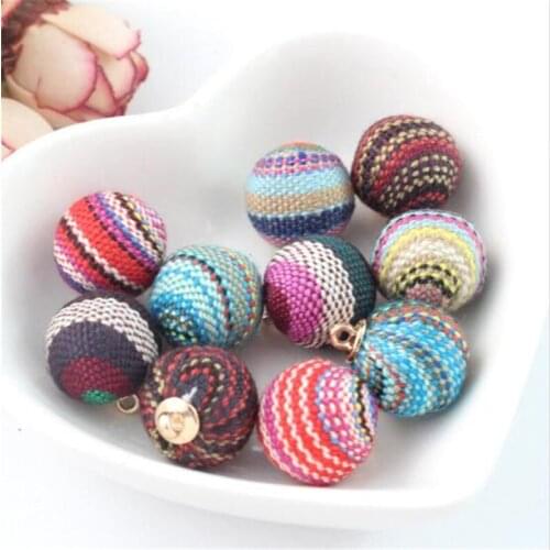 2pcs/lot new creative colorful cloth round ball charms connectors for diy fashion earrings jewelry making pendant accessories