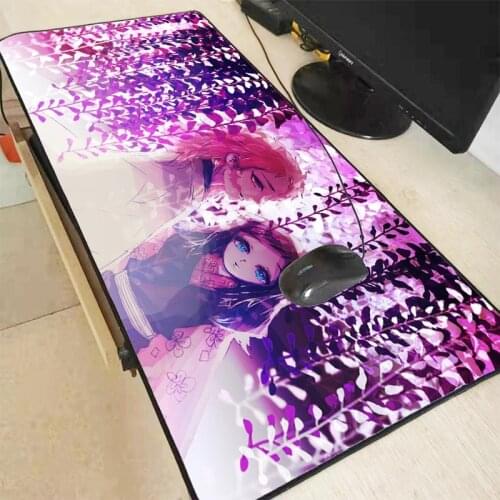 XGZ Anime Girl Boy Kimetsu No Yaiba Purple Flower Large Gaming Locking Edge Keyboard Mat Desk Mousepad for CS GO LOL Dota Gamer