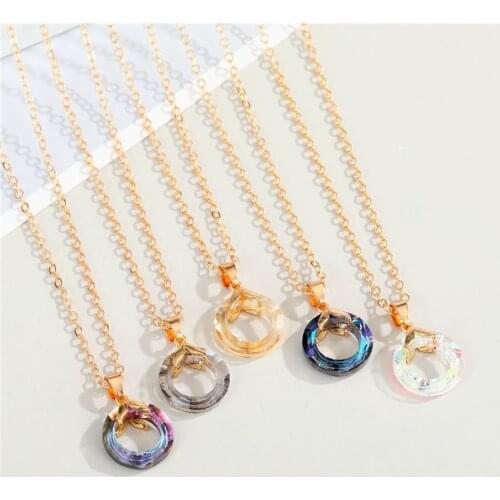 1Pcs Crystal Hollow Round Fish Tail Necklace For Women Gift Jewelry Fashion Simple Shiny Geometric Pendant Clavicle Chain N206