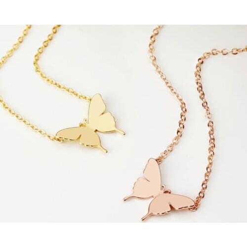 ETCAVCE Pretty Butterfly Pendant Necklace Women Kids Jewelry Gold Color Stainless Steel Chain Animal Colar Feminino Bff Gifts