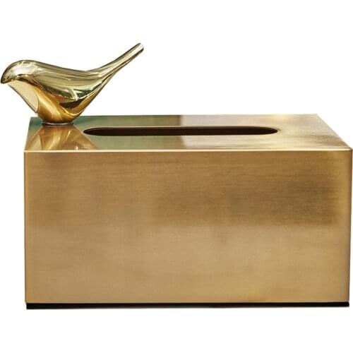 European Metal Tissue Box Gilded Bird Decorative Tissue Holder Living Room Magnetic Paper Napkin Organizer Home Decoration