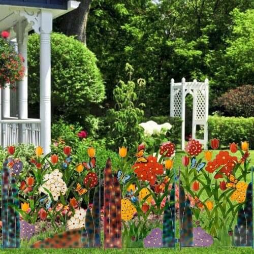 Faux Flowers Fencing Panel with Grass Flowers Wrought Iron Guardrail Outdoor Decorative Patio Garden DIY Walkways