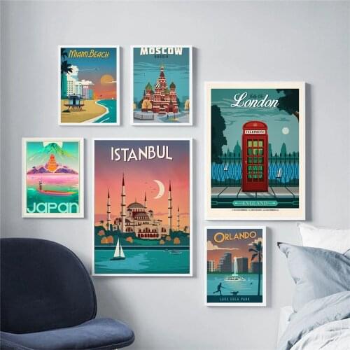 Roma Miami Japanese Cartoon Landmark Painting Spray Painting Canvas Building Living Room Bedroom Decorative Wall Art Decor