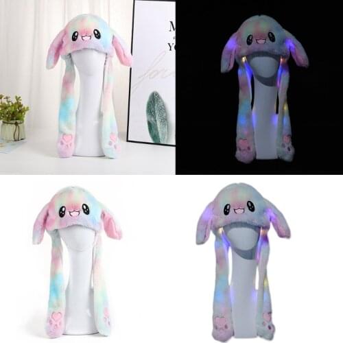 LED Glowing Colorful Plush Animal Hat Moving Rabbit Bunny Ears Cosplay Party Cap 1XCA