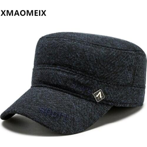 XMAOMEIX Adjustable Size Men Flat Caps Winter Warm Cap Thermal Navy Military Hats Snapback Cap Mens Casual Sports Earmuffs Hat