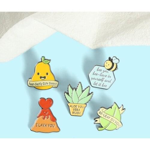 Creative Cartoon Fragrant Pear Volcano Aloe Vera Letter Pattern Dripping Oil Brooch Fashion All-match Badge Clothing Accessories