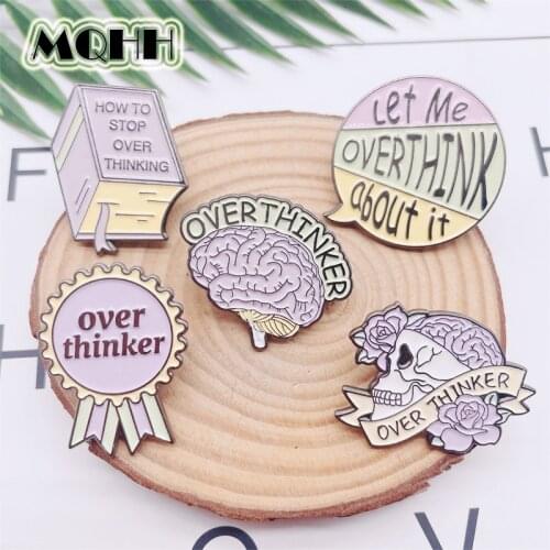 Creative Punk Pink Flowers Skull Brain Enamel Pins Medals Books Dialogs Alloy Brooches Badges Cartoon Women Jewelry Accessories