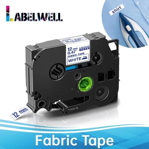 Labelwell 12mm TZe-FA3 TZ-FA3 Fabric Iron-on Label tze FA3 Blue on White compatible for Brother P-touch PT-E100B label maker