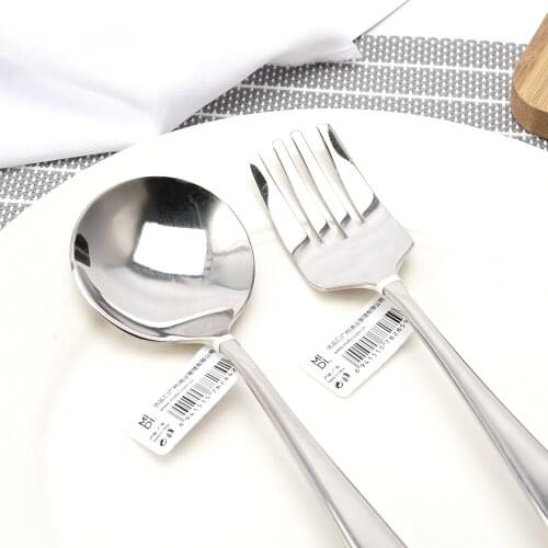 Spoon Fork 2pcs Long-handled Round Spoon Fruit Teaspoon Drink Tableware Dessert Ice Cream Tea Coffee Salad Mixing
