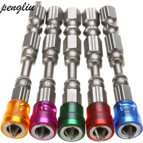 5Pcs Single Head Magnetic Screwdriver Bit Anti-Slip S2 Steel Electric Screw Driver Set 1/4" Hex Shank Electric Power Tools