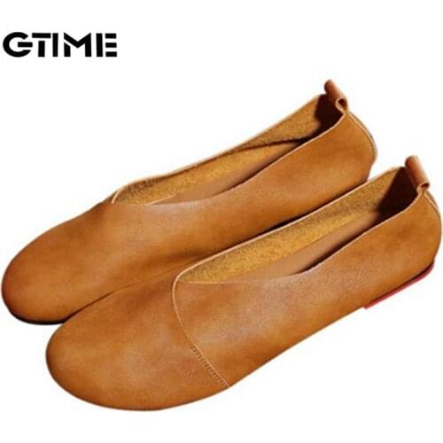 2020 Genuine Leather Flat Shoes Woman Hand-sewn Leather Loafers Cowhide Flexible Spring Casual Shoes Women Flats Women Shoes