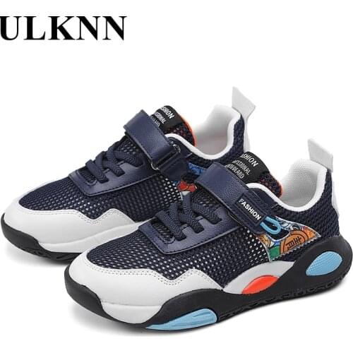ULKNN Fashion Boys Mesh Shoes Summer Color Childrens Non-slip Breathable Blue Sneakers Student Running 2021 Shoe For Kids