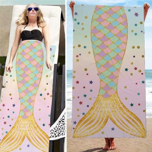 Cartoon Mermaid Series Rectangle Beach Towel Portable Summer Beach Swimming Bath Towel Women Girls Bikini Cover Up Blanket