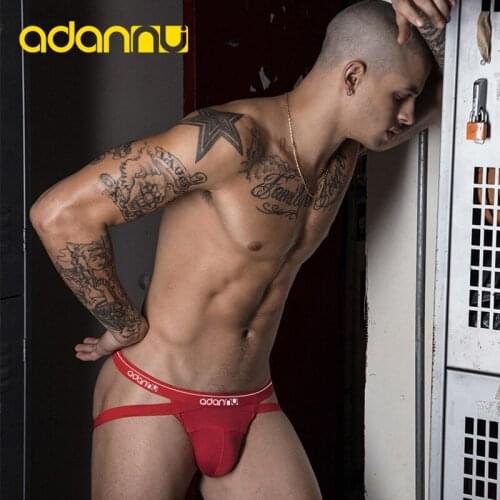 ADANNU Mens Sexy Underwear Briefs Solid Jockstraps Cotton Double D G-string Thongs Male Lingerie Panties Gay Tanga Hombre AD43