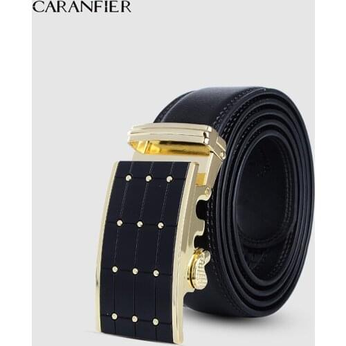 CARANFIER Designer Mens Belts Genuine Cow Leather Men Belt Luxury Automatic Buckle Waist Strap Business Male Belts High Quality