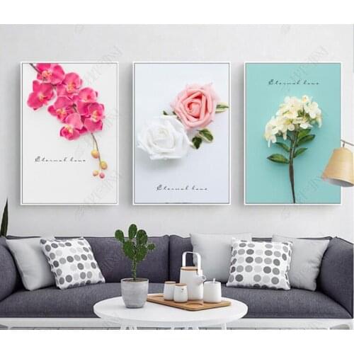 Pink White Rose Red Orchid Wall Art Print Flower Picture Canvas Painting Wall Art Home Decor For Living Room Unframed Poster