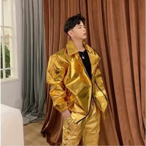2020 new mens jacket gold silver glossy costume dj nightclub stage costume singer jacket hip hop jacket