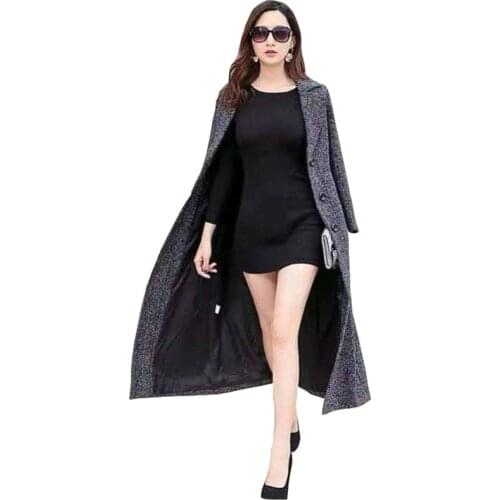 2020 Autumn Winter Jacket Female New Thickened Long Plaid Woolan Windbreaker Coat Womans Slim Plus Size Woolen Overcoat