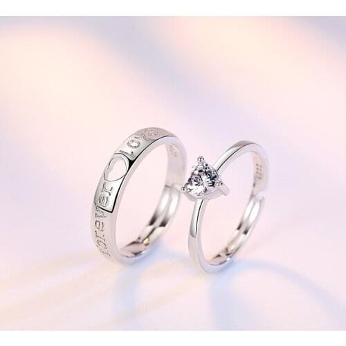 Valentines Day Present Forever Love Cute Engagement Couple Rings AAA Zircon Stone Finger Ring Band Opening Wedding Ring Jewelry