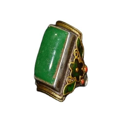 Early collection inlaid jadeite pure white copper gold-plated color ring, mens and womens ring No. 2