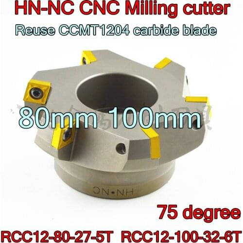 RCC12-80-27-5T RCC12-100-32-6T Reuse CCMT120404/08 carbide blade 75 degree HN-NC CNC Milling cutter knife dish