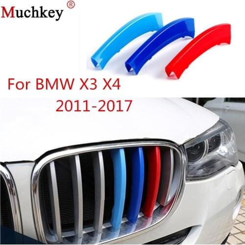 For BMW X3 X4 F25 F26 2011 to 2017 Front Grille Trim Strips Grill Performance Cover Sticker 3 Colors 3D M Styling 7 Grilles
