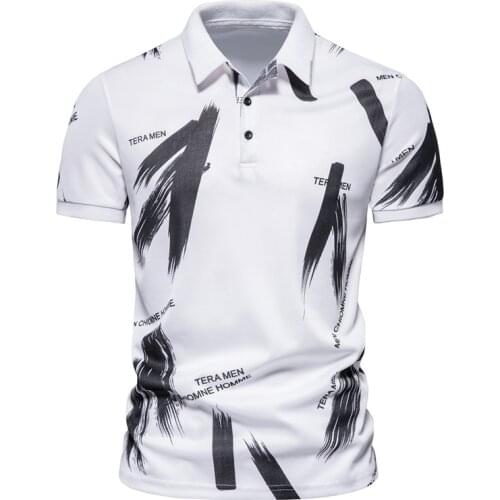 Mens White Polo Shirts Fashion Letter Striped Short Sleeve Polos Hombre 2021 Summer New Casual Men Tops Clothing TeeShirt Homme